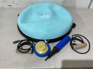 lot 338 image: JX FITNESS 58cm Balance Half Ball Trainer, Stability Exercise Yoga Half Ball with Resistance Bands & Pump