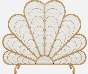 lot 22 image: MyGift Peacock Feather Shaped Brass-Tone Metal Fireplace Screen