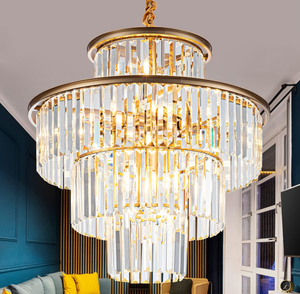 lot 34 image: 23 14-Light Modern Crystal Chandelier Light Fixtures 4-Tier Gold Luxury Chandeliers