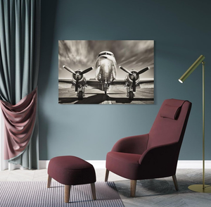 lot 488 image: Posters Black And White Wall Art Large Turbine Fighter Aircraft on A Runway