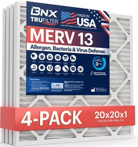 lot 497 image: LOT OF 4 BNX TruFilter 20x20x1 MERV 13 AC Furnace Air Filter