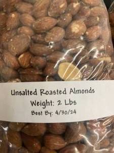 lot 40 image: Unsalted Roasted Almonds 2 X 2 lb Bags Best by 04302024