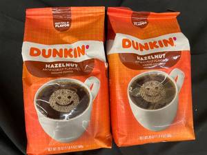 lot 123 image: Dunkin Hazelnut Coffee 2 big bags Best by 10312023