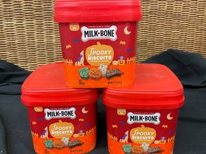 lot 232 image: Milk Bone Spooky Dog Biscuits 3 X 24oz tubs Best by 05252024