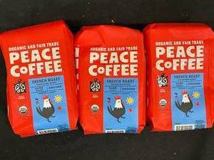 lot 287 image: Peace Coffee French Roast Ground 3 bags Best by 12142023
