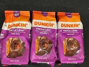 lot 289 image: Dunkin Coffee Turtle love 3 bags Best by 04242023