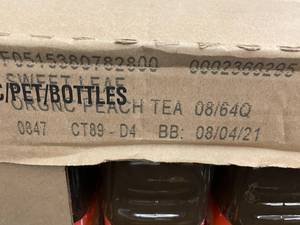 lot 387 image: Organic Peach Tea 8 X 64oz bottles&nbspBest&nbspBy 08042021