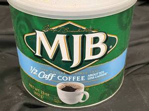 lot 496 image: MJB Half Calf 23oz tub ground coffee&nbspBest&nbspBy 12032023