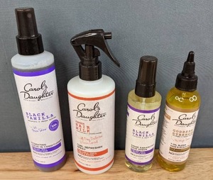 lot 73C image: (4) Brand New Carols Daughter Hair Care Bundle Hydrating Leave-In Conditioner, Hair Milk Curl Refresher Spray, Hair Sheen, Goddess Strength Oil Package Retails for $67.93 I