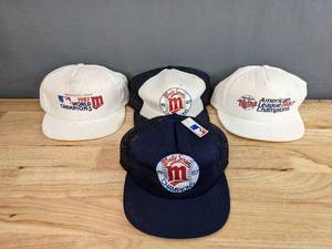 lot 65 image: (4) Vintage Minnesota Twins 1987 World SeriesAmerican League Championship Ball Caps E