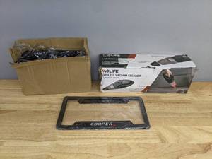 lot 64 image: Car Seat Fillers (New), VacLife Cordless Handheld Vacuum, and License Plate Frame (New) Q