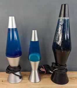 lot 128 image: 3 Retro Blue Lava Lamps with Silver and Black Bases E