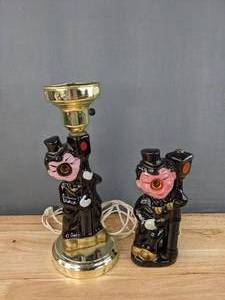 lot 83A image: Vintage Lobeco Ceramic Hobo Lamp and Drunk Clown Ceramic Night Light E