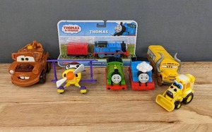 lot 100 image: Collection of 7 Toddle Transportation Character Toys Thomas & Friends, Pixar Cars, Tonka Airplane, John Deere E