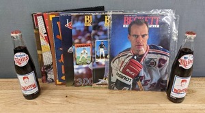 lot 52B image: Beckett NHL Hockey & MLB Baseball Card Monthly Magazines and Two Minnesota Twins Rod Carew Coke Bottles B