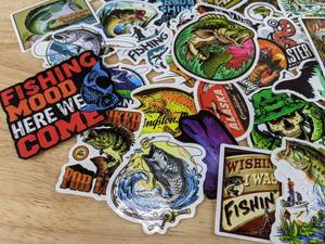 lot 63A image: 52 Brand New Fishing Stickers Bass Bait Bobber Lures N