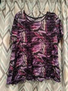 lot 439 image: Notations Womens Short Sleeve Top Purples Black White P
