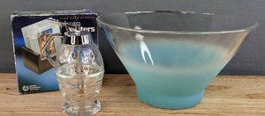 lot 146 image: Vintage Drip Honey Dispenser, Blue and Clear Bowl, Photo Coasters E