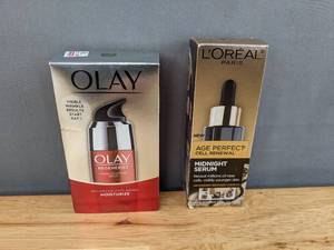 lot 52D image: Brand New Olay Regenerist Micro-Sculpting Serum, Face Moisturizer and LOreal Paris Age Perfect Cell Renewal Midnight Serum L