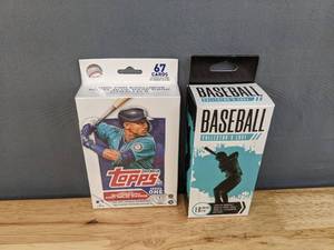 lot 44B image: Brand New 2023 Topps MLB Baseball Series One Hanger Box with a 67 Card Cello Pack and Fairfield Company Baseball Collectors Edge Box New Sealed Mystery Cards I