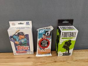 lot 44A image: Brand New Topps 2023 Series 1 MLB Baseball Value Box, 2022-23 DONRUSS NCAA BASKETBALL FAT PACK  30 CARDS and NFL Football Collectors Edge Cards 14 Contains A Hit Pack I
