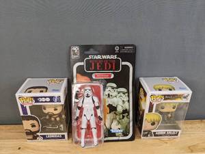lot 47D image: POP Movies Leonidas and Armin Arlelt Figurine and Star Wars Stormtrooper Figurine  F
