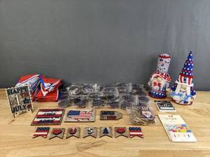lot 75C image: A Brand New Collection of Patriotic Sunglasses, Gnomes, Wooden Ornaments, Beach Balls and More  F