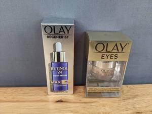 lot 49D image: Brand New Olay Regenerist Retinol 24 MAX Night Face Serum and Olay Skincare Ultimate Eye Cream for Wrinkles, Puffy Eyes  Dark Circles L