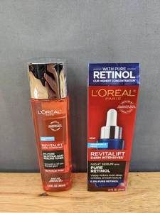 lot 16D image: Brand New LOreal Paris Revitalift Derm Intensives Pure Glycolic Acid Peeling Toner, 6 fl oz and LOreal Paris Revitalift Night Serum with Pure Retinol Serum, 1 fl oz L