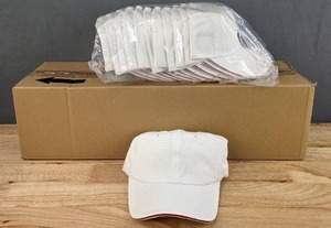 lot 50D image: 48 Brand New Advantage Series Ltd. White with Red Velcro Back Hats OSFM A