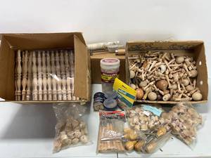 lot 336 image: WOOD DOWELS, BISCUITS, HANDLES, CARVING SET, HAND SCREW KIT LOT