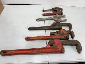 lot 339 image: SIX PIPE WRENCHES