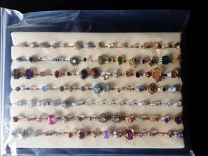 Display Tray Full Of Assorted Rings With Stones Includes Display