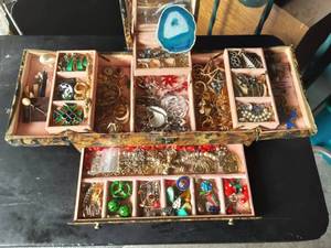 Jewelry Chest & Contents 14x8x4