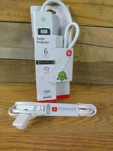 Set of 2 GE 6 Outlet Surge Protector 2 Cord & Globe Electric 9 3 Outlet Extension Cord White