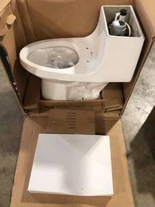 Glacier Bay McClure 1-piece 1.1 GPF1.6 GPF High Efficiency Dual Flush Elongated Toilet in White with Slow-Close Seat Included    Customer Returns See Pictures