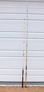 lot 9 image: Vintage South Bend Mudville Catmaster and  Eagle Claw Granger Ocean Trolling Rods