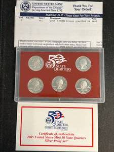 2005 US MINT 50 STATE QUARTERS SILVER PROOF SET