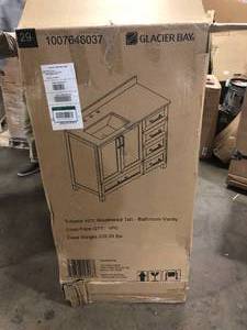Glacier Bay Tobana 42 in. W x 19 in. D x 34 in. H Single Sink Bath Vanity in Weathered Tan with White Engineered Marble Top  Customer Returns See Pictures