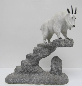 lot 60 image: Very Cool Folk Art Wood Mountain Goat Carving by Ed Mettner