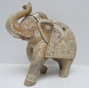 lot 44 image: Larger Vintage Carved Solid Wood Elephant Statue
