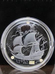 lot 68 image: Signed LALIQUE Heavy Crystal Sailing Ship Tray
