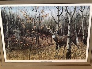 lot 186 image: Framed Signed Numbered LES KOUBA Wildlife Print wDeer - Bow Hunters Dream