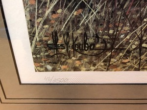 lot 187 image: Framed Signed Numbered LES KOUBA Wildlife Print wDeer - Bow Hunters Dream