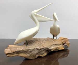 lot 197 image: John Perry Pelican Sculpture on Burled Wood Base