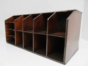 lot 130 image: Vintage Wooden Desk Top File Shelf