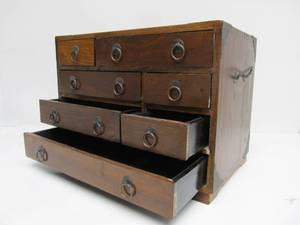 lot 141 image: Vintage Dovetailed Wood 7-Drawer Parts Cabinet