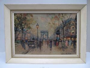 lot 152 image: Vintage Antoine Blanchard Paris Street Scene Art Print 21.5
