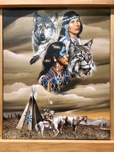 lot 235 image: Framed Signed Native American Litho on Canvas
