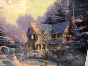 lot 261 image: Framed Signed Numbered THOMAS KINKADE Print - The Night Before Christmas